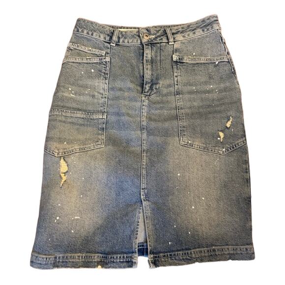 Anthropologie Pilcro Patchwork Blue Denim Midi Skirt size 4 - Picture 2 of 11